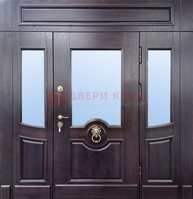 Филенчатая металлическая дверь с панелью МДФ и стеклом ДПР-102 в Хотьково