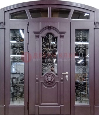Дизайнерская парадная дверь Винорит со стеклом и ковкой ДПР-104 в Иваново