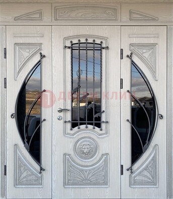 Большая парадная дверь Винорит со стеклом и ковкой ДПР-108 в Хотьково