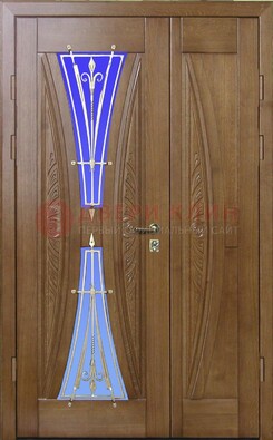 Коттеджная парадная дверь со стеклянными вставками и ковкой ДПР-26 в Хотьково