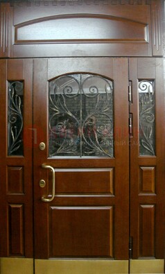 Стальная парадная дверь со вставками из стекла и ковки ДПР-30 в коттедж в Хотьково