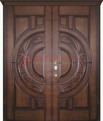 Утепленная коричневая стальная парадная дверь ДПР-51 в Хотьково