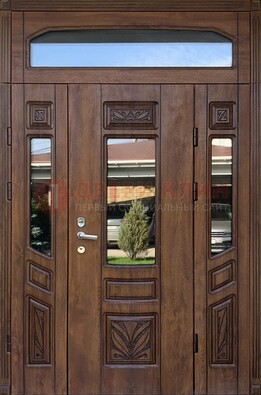 Парадная стальная дверь Винорит со стеклом и резьбой ДПР-97 в Хотьково