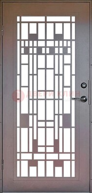 Коричневая стальная решетчатая дверь с узором ДР-4 в Хотьково
