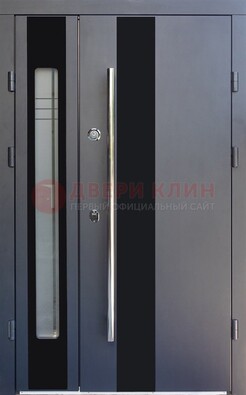 Серая стальная дверь со стеклом ДС-11 в Хотьково