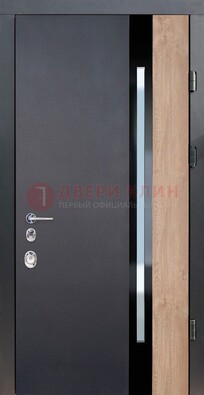Черная металлическая дверь МДФ со стеклом ДС-14 в Хотьково