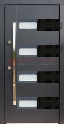 Черная стальная дверь МДФ хайтек со стеклом ДС-16 в Хотьково