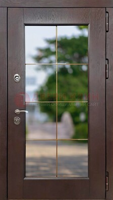 Коричневая стальная дверь со стеклом ДС-19 в Хотьково