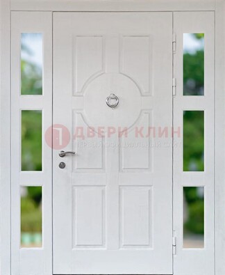 Белая стальная дверь со стеклом и фрамугами ДС-20 в Хотьково