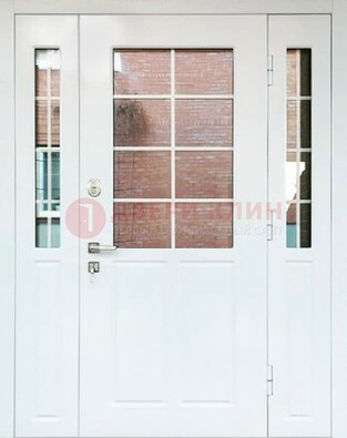 Белая стальная дверь со стеклом и фрамугами ДС-27 в Дмитрове