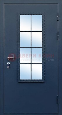 Темная металлическая дверь порошок со стеклом ДС-34 в Хотьково