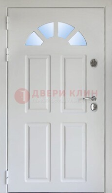Белая стальная дверь МДФ со стеклом для дома ДС-37 в Хотьково