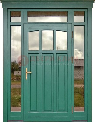 Зеленая металлическая дверь МДФ со стеклом ДС-43 в Хотьково
