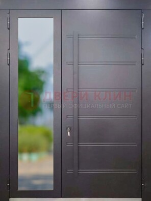 Чёрная двухстворчатая металлическая дверь со стеклом ДС-60 в Хотьково