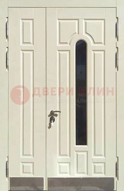 Белая двухстворчатая металлическая дверь со стеклом ДС-71 в Хотьково