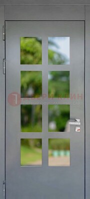 Серая металлическая дверь со стеклом ДС-78 в Хотьково