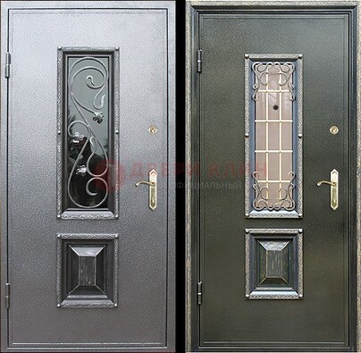 Звукоизоляционная металлическая дверь со стеклом и ковкой ДСК-12 в Хотьково