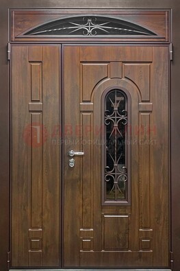 Большая металлическая дверь со стеклом и ковкой ДСК-145 в Хотьково