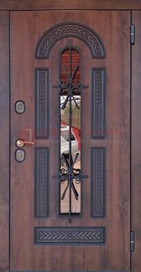 Железная дверь со стеклом и ковкой и узором ДСК-150 в Хотьково