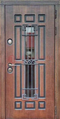 Входная железная дверь винорит со стеклом и ковкой ДСК-183 в Хотьково