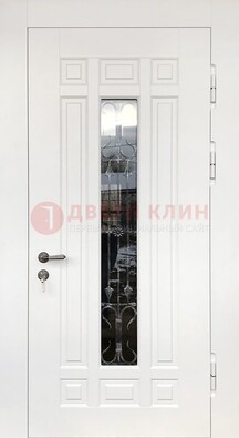 Белая стальная дверь винорит со стеклом и ковкой ДСК-191 в Хотьково