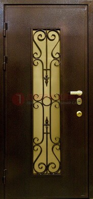 Металлическая дверь с армированным стеклопакетом и ковкой ДСК-20 в Хотьково