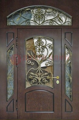 Входная дверь Винорит со стеклом и ковкой и фрамугами ДСК-213 в Хотьково