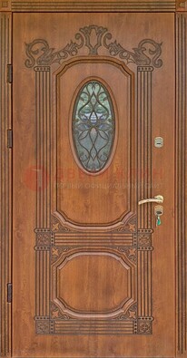Резная металлическая дверь Винорит со стеклом и ковкой ДСК-215 в Курске