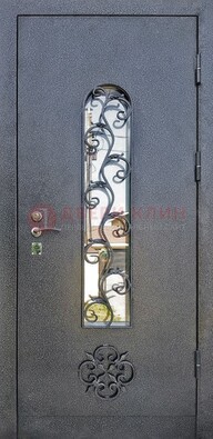 Темная стальная дверь Порошок со стеклом и ковкой ДСК-217 в Хотьково