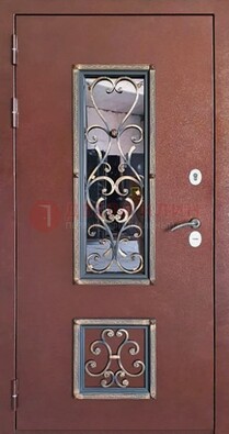 Уличная дверь Порошок со стеклом и ковкой для дома ДСК-218 в Хотьково