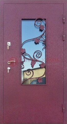 Железная дверь Порошок со стеклом и ковкой лозы ДСК-220 в Хотьково