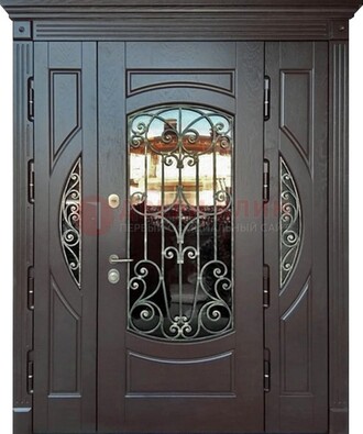 Полуторная железная дверь Винорит со стеклом и ковкой ДСК-231 в Хотьково