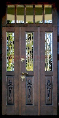 Стальная дверь Винорит со стеклом и ковкой с фрамугой ДСК-233 в Тольятти