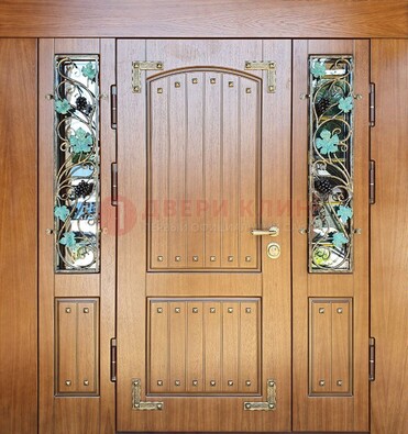 Железная дверь Винорит со стеклом и ковкой лозы ДСК-236 в Хотьково