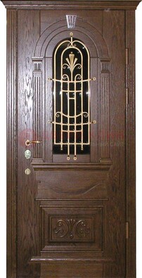 Современная железная дверь со стеклом и ковкой золотой ДСК-23 в Хотьково