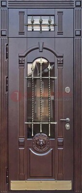 Металлическая дверь массив со стеклом и ковкой с фрамугой ДСК-249 в Хотьково