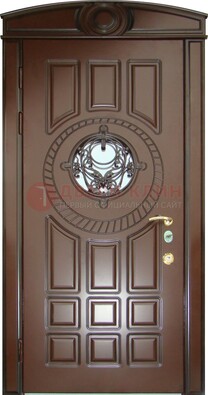 Шоколадная металлическая дверь Винорит со стеклом и ковкой ДСК-269 в Талдоме