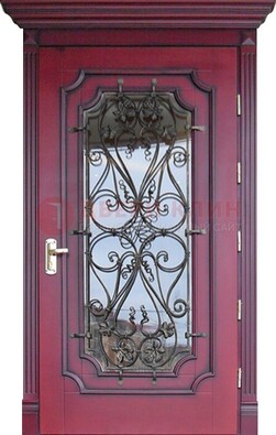 Красная стальная дверь Винорит со стеклом и ковкой ДСК-271 в Хотьково