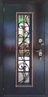 Железная дверь с порошковым напылением стеклом и ковкой ДСК-279 в Хотьково