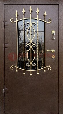 Стальная дверь Порошок со стеклом и ковкой для дома ДСК-280 в Хотьково