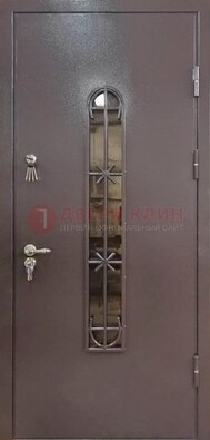 Металлическая дверь Порошок с небольшим стеклом и ковкой ДСК-282 в Хотьково