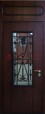 Высокая стальная дверь со стеклом и ковкой ДСК-32 в Иваново