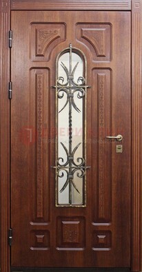 Тяжелая стальная дверь со стеклом и ковкой ДСК-42 в Хотьково