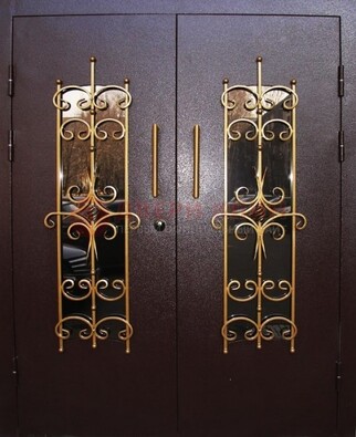Металлическая дверь с ковкой и остеклением ДСК-49 в Хотьково