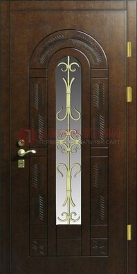 Дизайнерская металлическая дверь со стеклом и ковкой ДСК-50 в Хотьково