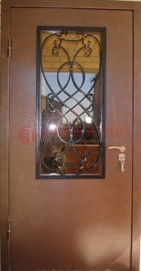 Металлическая дверь со стеклом и ковкой ДСК-51 на дачу в Воронеже