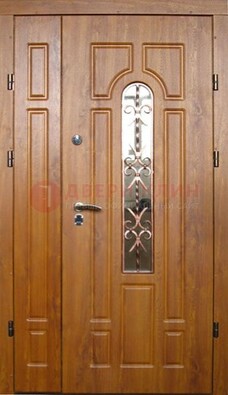 Стальная дверь со стеклом и цветной ковкой ДСК-78 для панельного дома в Хотьково