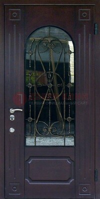 Стальная дверь со стеклом и ковкой ДСК-80 в загородный дом в Омске