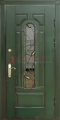 Железная дверь со стеклом и ковкой ДСК-9 для офиса в Хотьково