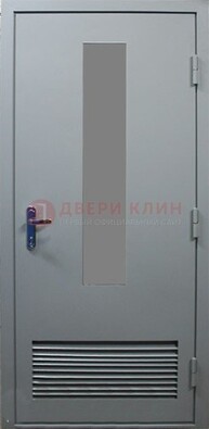 Серая металлическая техническая дверь с декоративной вставкой ДТ-14 в Хотьково